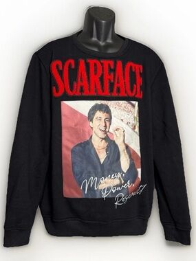 Reason x Scarface Chenille Money Power Respect Crewneck Sweatshirt Black Size M